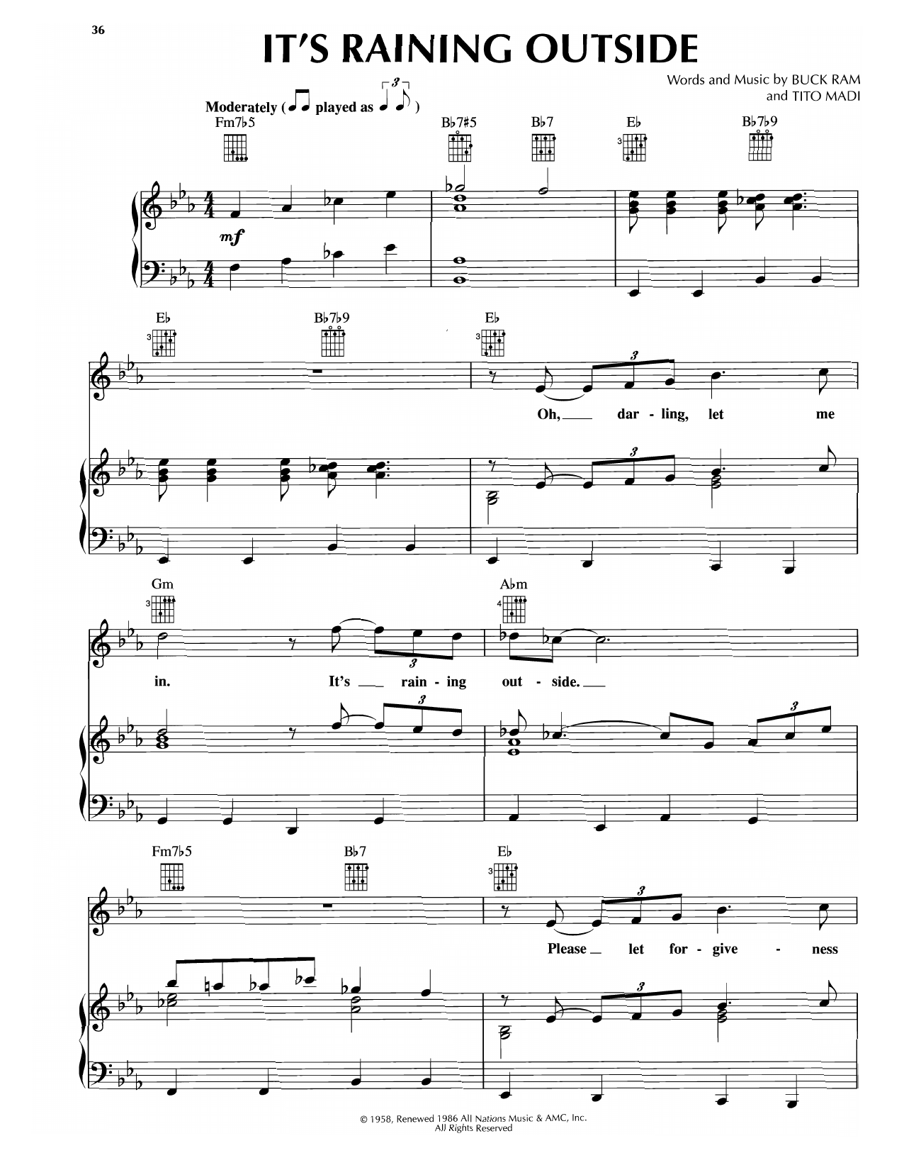 Platters It's Raining Outside Sheet Music Notes & Chords for Piano, Vocal & Guitar Chords (Right-Hand Melody) - Download or Print PDF Platters It's Raining Outside Sheet Music Notes & Chords for Piano, Vocal & Guitar Chords (Right-Hand Melody) - Download or Print PDF