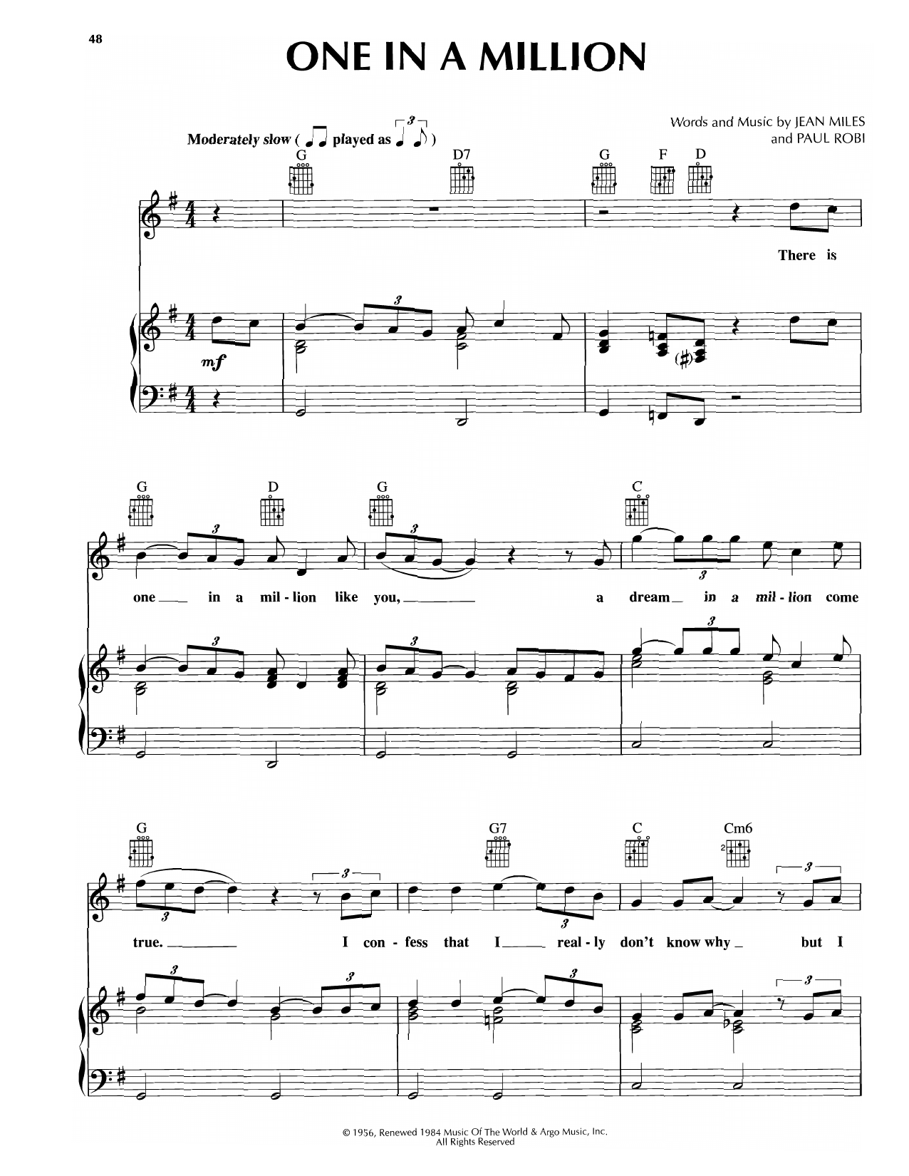 Platters One In A Million Sheet Music Notes & Chords for Piano, Vocal & Guitar Chords (Right-Hand Melody) - Download or Print PDF Platters One In A Million Sheet Music Notes & Chords for Piano, Vocal & Guitar Chords (Right-Hand Melody) - Download or Print PDF