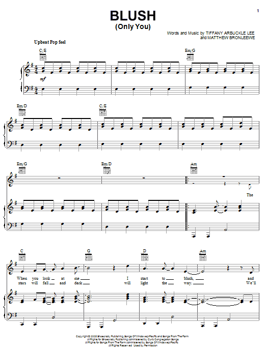 Plumb Blush (Only You) Sheet Music Notes & Chords for Piano, Vocal & Guitar (Right-Hand Melody) - Download or Print PDF
