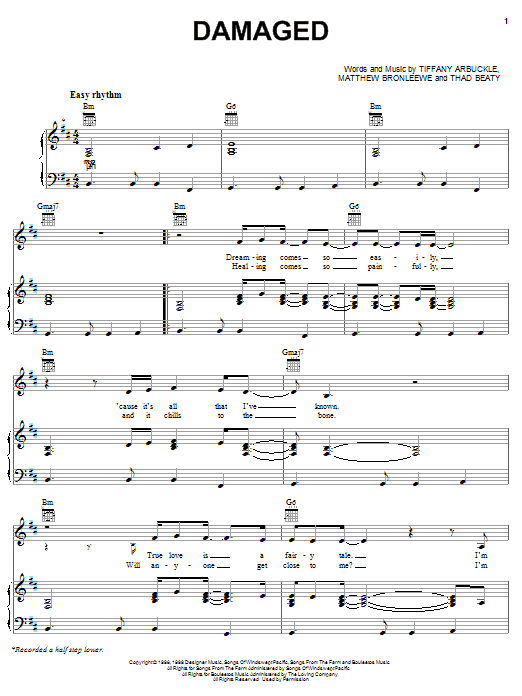 Plumb Damaged Sheet Music Notes & Chords for Piano, Vocal & Guitar (Right-Hand Melody) - Download or Print PDF