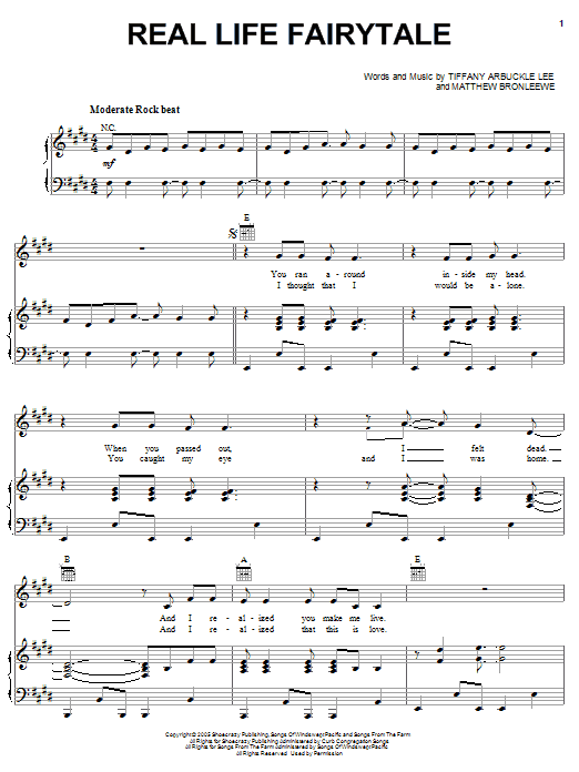 Plumb Real Life Fairytale Sheet Music Notes & Chords for Piano, Vocal & Guitar (Right-Hand Melody) - Download or Print PDF