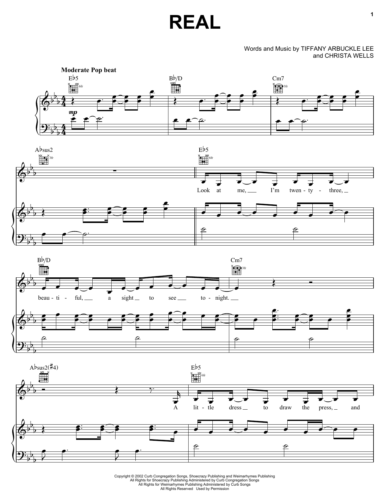 Plumb Real Sheet Music Notes & Chords for Piano, Vocal & Guitar (Right-Hand Melody) - Download or Print PDF