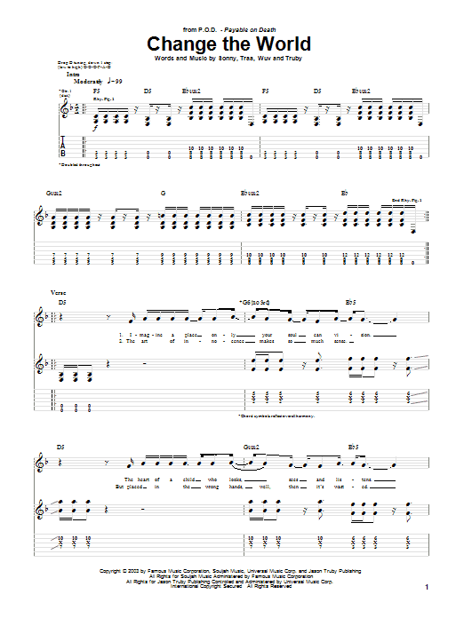 P.O.D. (Payable On Death) Change The World Sheet Music Notes & Chords for Guitar Tab - Download or Print PDF
