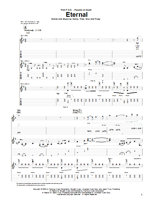 P.O.D. (Payable On Death) Eternal Sheet Music Notes & Chords for Guitar Tab - Download or Print PDF