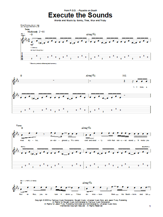 P.O.D. (Payable On Death) Execute The Sounds Sheet Music Notes & Chords for Guitar Tab - Download or Print PDF