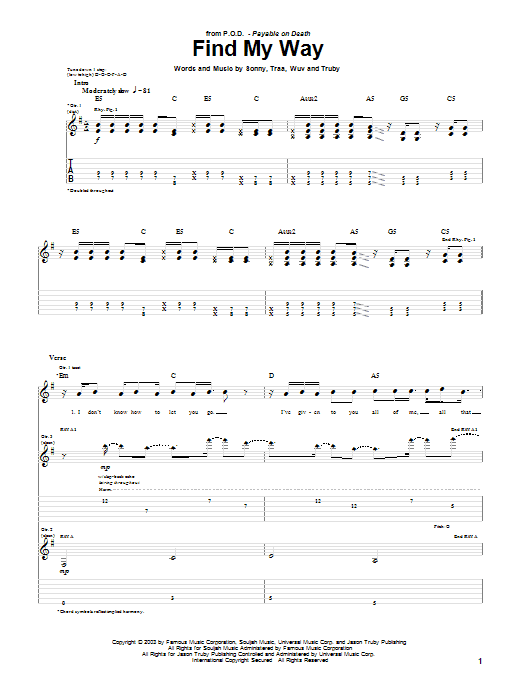 P.O.D. (Payable On Death) Find My Way Sheet Music Notes & Chords for Guitar Tab - Download or Print PDF