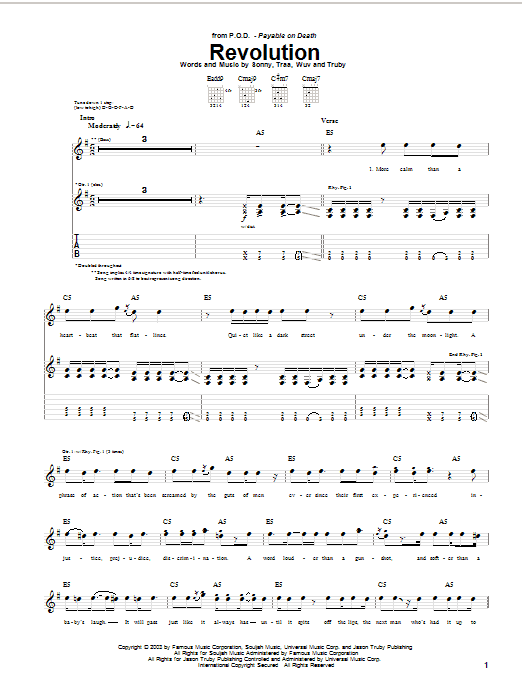 P.O.D. (Payable On Death) Revolution Sheet Music Notes & Chords for Guitar Tab - Download or Print PDF