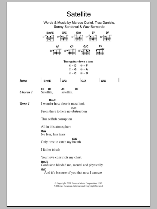 P.O.D. Satellite Sheet Music Notes & Chords for Lyrics & Chords - Download or Print PDF