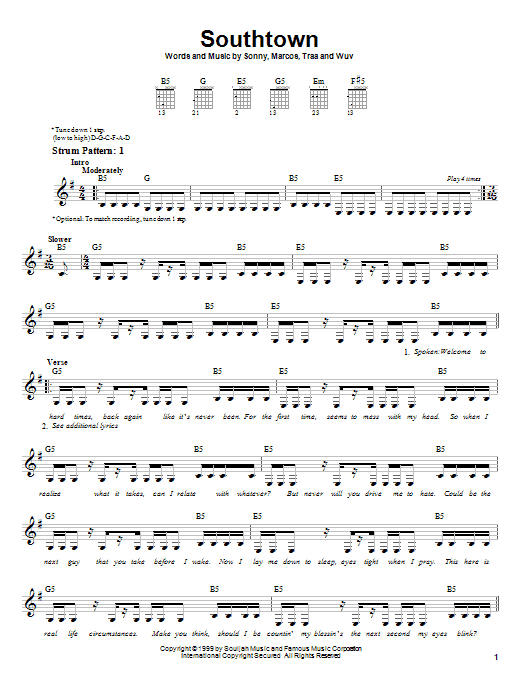P.O.D. (Payable On Death) Southtown Sheet Music Notes & Chords for Easy Guitar - Download or Print PDF