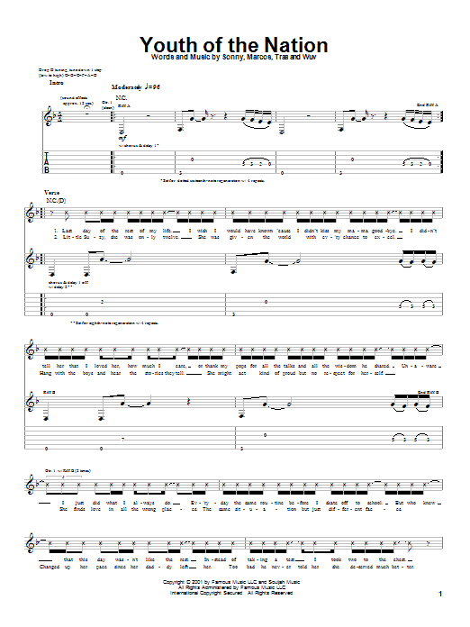 P.O.D. (Payable On Death) Youth Of The Nation Sheet Music Notes & Chords for Guitar Tab - Download or Print PDF