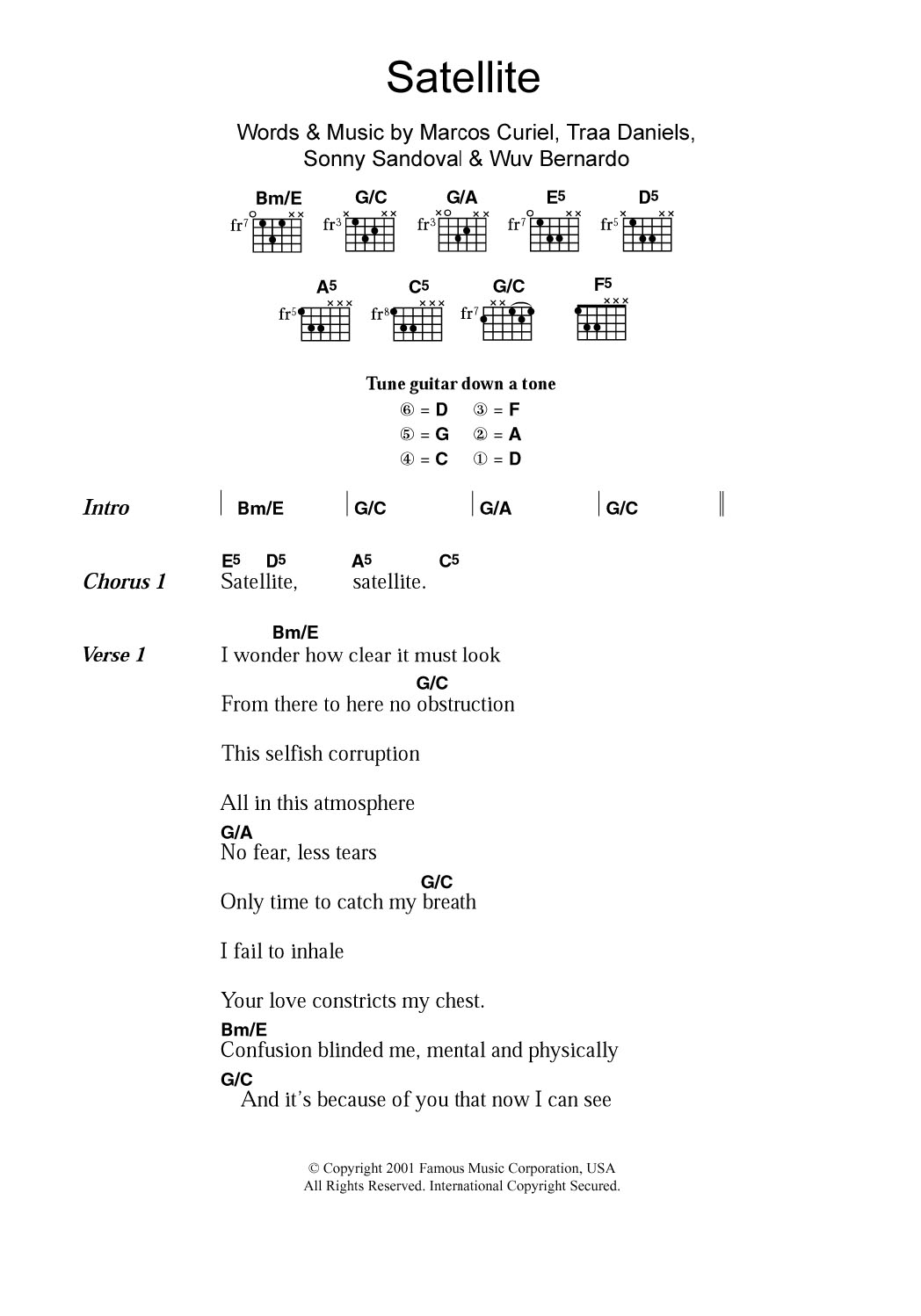 P.O.D. Satellite Sheet Music Notes & Chords for Guitar Chords/Lyrics - Download or Print PDF