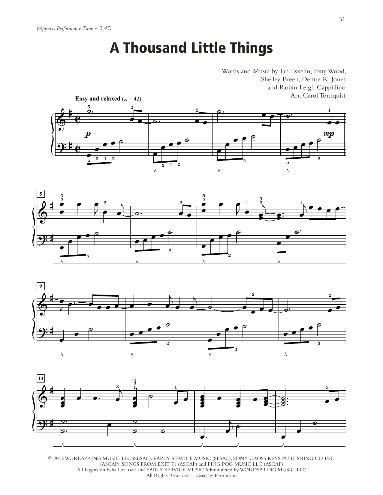 Point Of Grace A Thousand Little Things Sheet Music Notes & Chords for Piano Solo - Download or Print PDF
