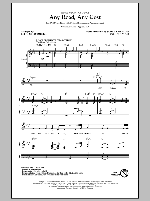 Keith Christopher Any Road, Any Cost Sheet Music Notes & Chords for SATB - Download or Print PDF