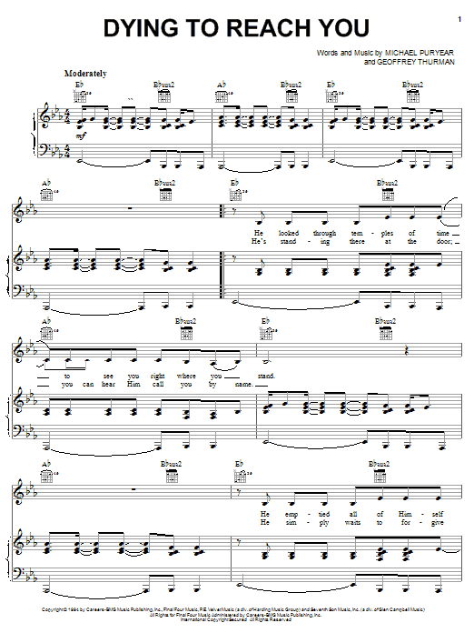 Point Of Grace Dying To Reach You Sheet Music Notes & Chords for Piano, Vocal & Guitar (Right-Hand Melody) - Download or Print PDF