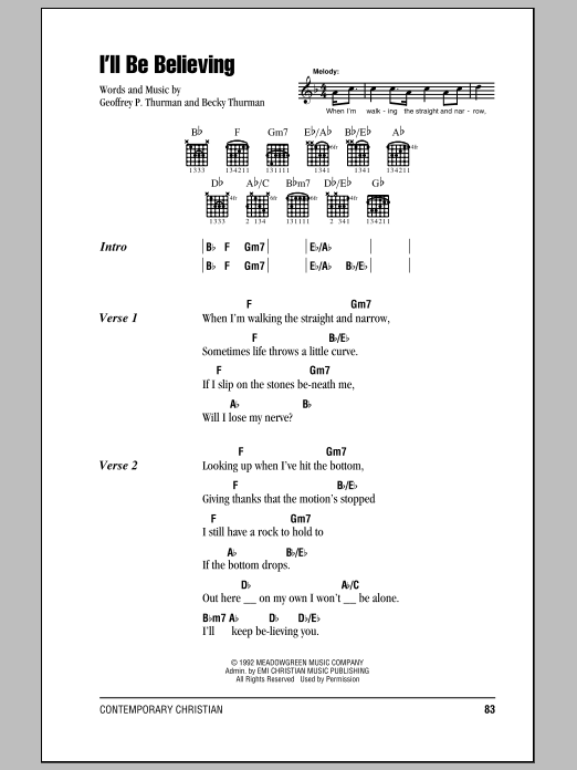 Point Of Grace I'll Be Believing Sheet Music Notes & Chords for Lyrics & Chords - Download or Print PDF