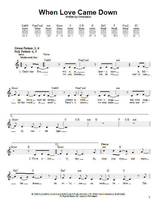 Point Of Grace When Love Came Down Sheet Music Notes & Chords for Piano, Vocal & Guitar (Right-Hand Melody) - Download or Print PDF