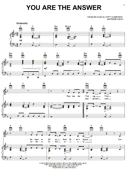 Point Of Grace You Are The Answer Sheet Music Notes & Chords for Melody Line, Lyrics & Chords - Download or Print PDF