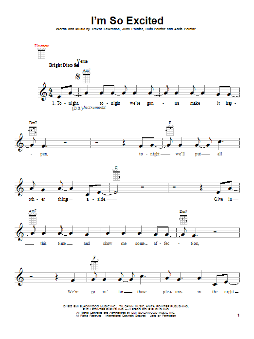 Pointer Sisters I'm So Excited Sheet Music Notes & Chords for Melody Line, Lyrics & Chords - Download or Print PDF