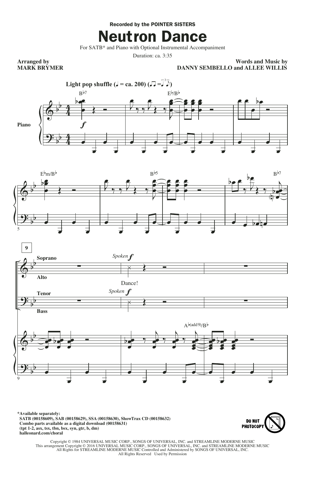 Pointer Sisters Neutron Dance (arr. Mark Brymer) Sheet Music Notes & Chords for SATB - Download or Print PDF