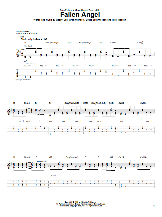 Poison Fallen Angel Sheet Music Notes & Chords for Guitar Tab - Download or Print PDF