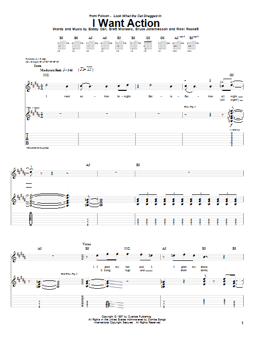 Poison I Want Action Sheet Music Notes & Chords for Guitar Tab - Download or Print PDF