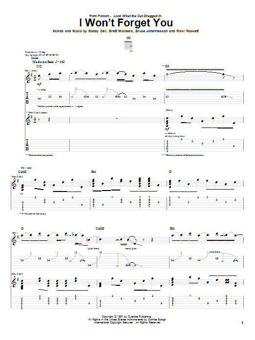Poison I Won't Forget You Sheet Music Notes & Chords for Guitar Tab - Download or Print PDF