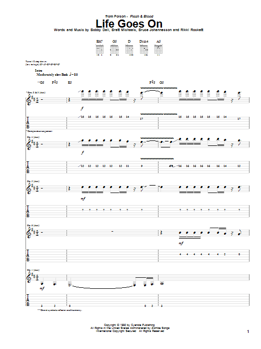 Poison Life Goes On Sheet Music Notes & Chords for Guitar Tab - Download or Print PDF