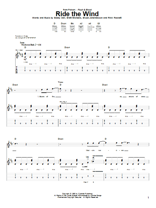 Poison Ride The Wind Sheet Music Notes & Chords for Guitar Tab - Download or Print PDF