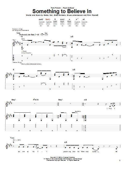 Poison Something To Believe In Sheet Music Notes & Chords for Piano, Vocal & Guitar (Right-Hand Melody) - Download or Print PDF