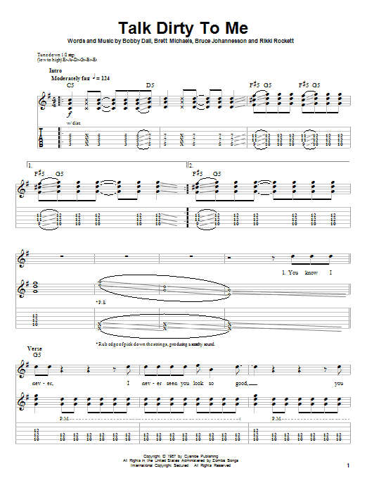 Poison Talk Dirty To Me Sheet Music Notes & Chords for Guitar Tab Play-Along - Download or Print PDF