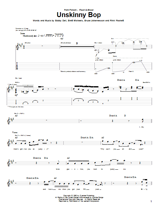 Poison Unskinny Bop Sheet Music Notes & Chords for Piano, Vocal & Guitar Chords (Right-Hand Melody) - Download or Print PDF