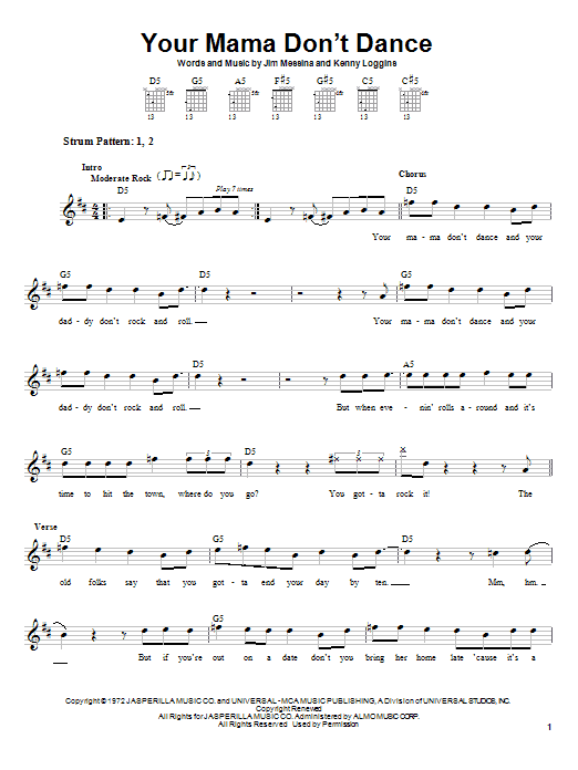 Poison Your Mama Don't Dance Sheet Music Notes & Chords for Easy Guitar - Download or Print PDF