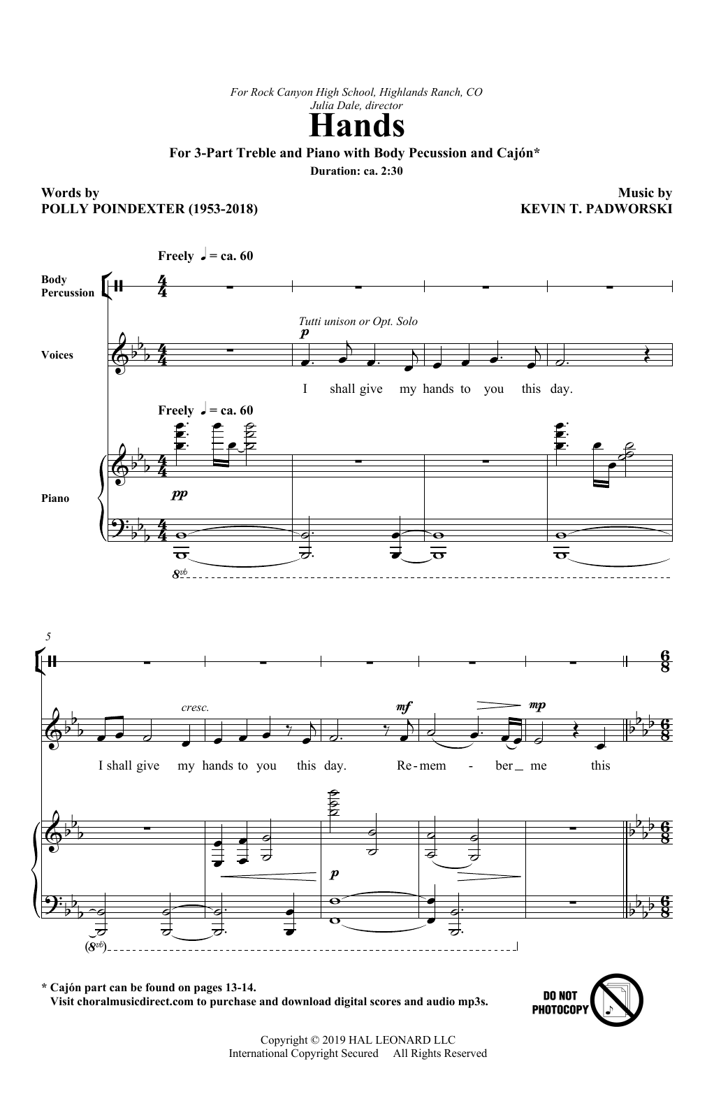 Polly Poindexter and Kevin T. Padworski Hands Sheet Music Notes & Chords for SSA Choir - Download or Print PDF