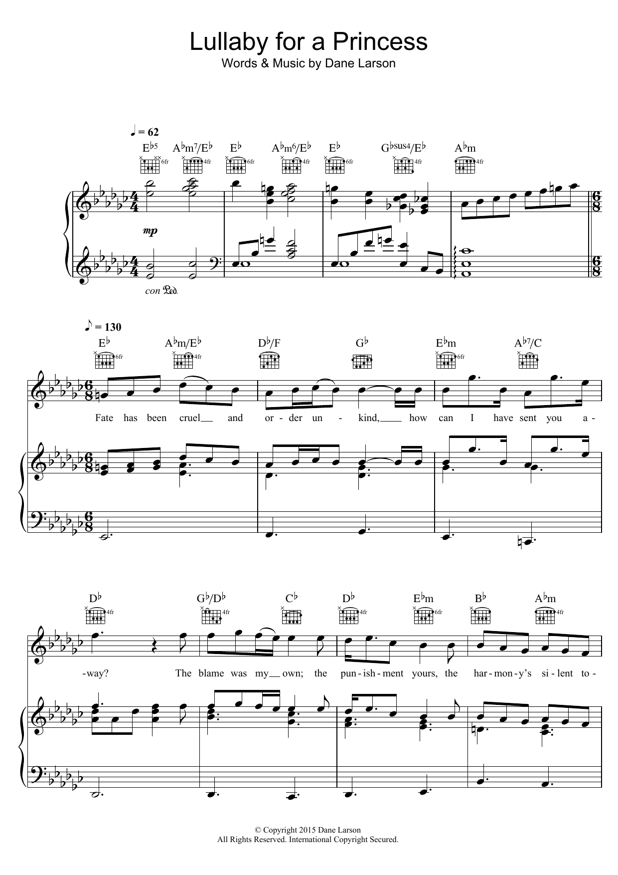 Ponyphonic Lullaby For A Princess Sheet Music Notes & Chords for Piano, Vocal & Guitar (Right-Hand Melody) - Download or Print PDF
