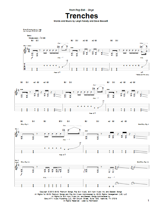 Pop Evil Trenches Sheet Music Notes & Chords for Guitar Tab - Download or Print PDF