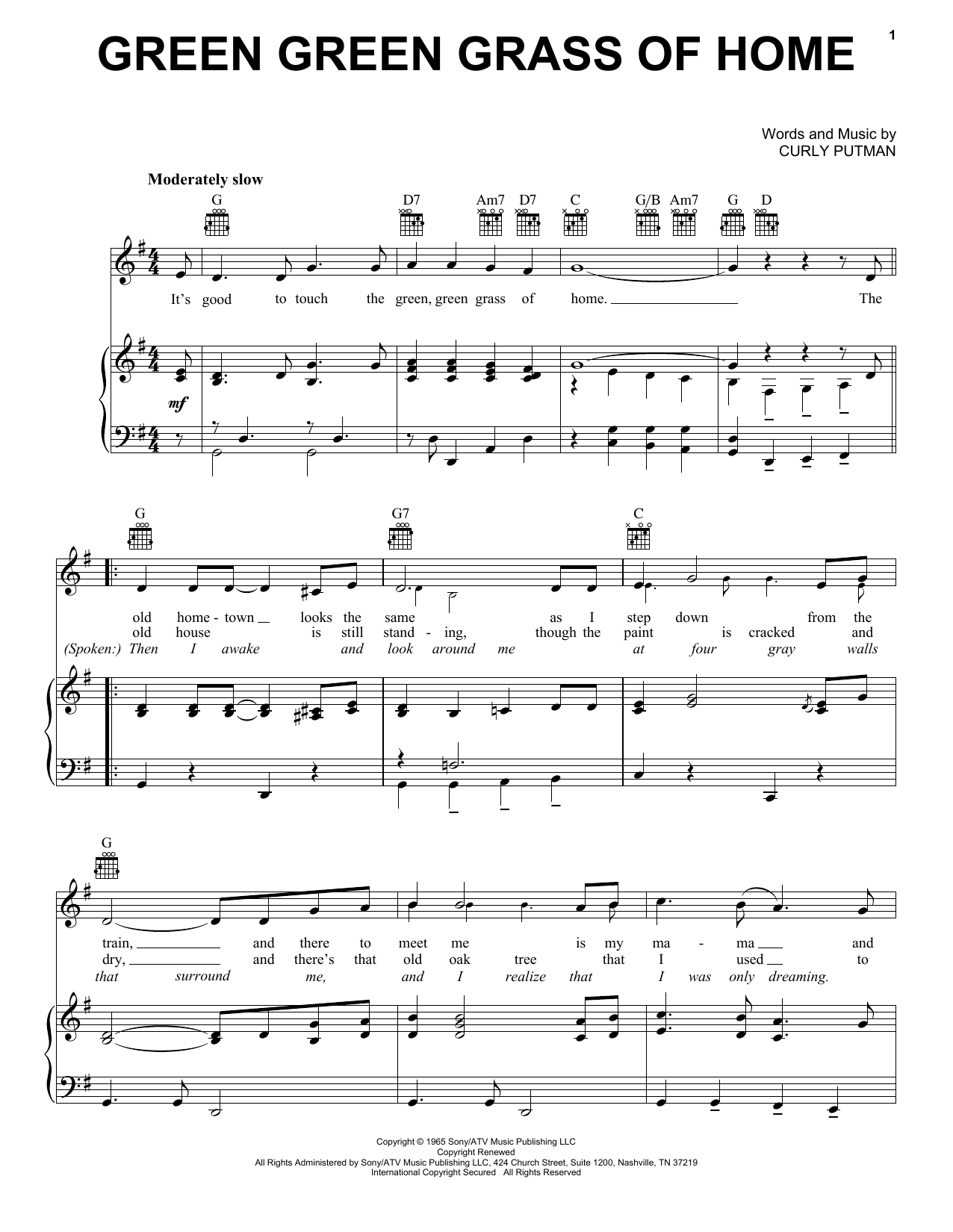 Porter Wagoner Green Green Grass Of Home Sheet Music Notes & Chords for Ukulele - Download or Print PDF