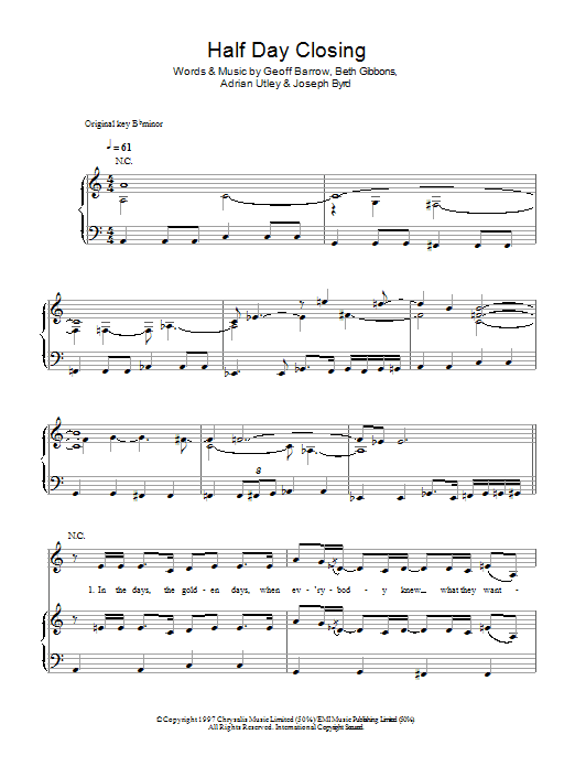 Portishead Half Day Closing Sheet Music Notes & Chords for Piano, Vocal & Guitar (Right-Hand Melody) - Download or Print PDF