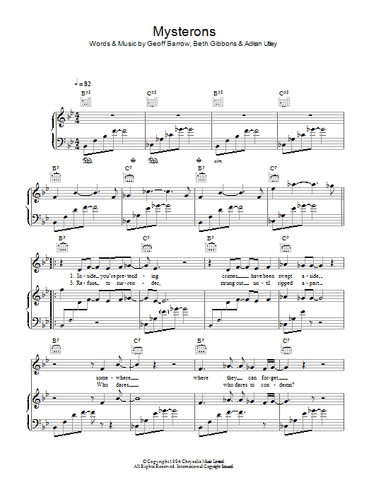 Portishead Mysterons Sheet Music Notes & Chords for Piano, Vocal & Guitar (Right-Hand Melody) - Download or Print PDF