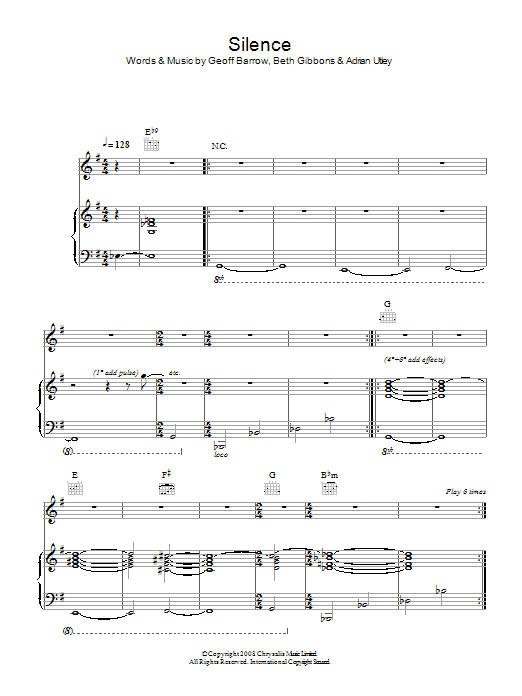 Portishead Silence Sheet Music Notes & Chords for Piano, Vocal & Guitar - Download or Print PDF