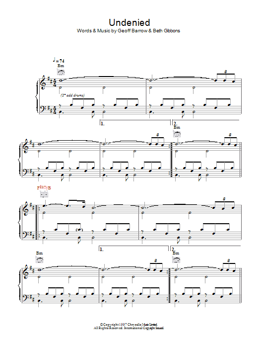 Portishead Undenied Sheet Music Notes & Chords for Piano, Vocal & Guitar (Right-Hand Melody) - Download or Print PDF