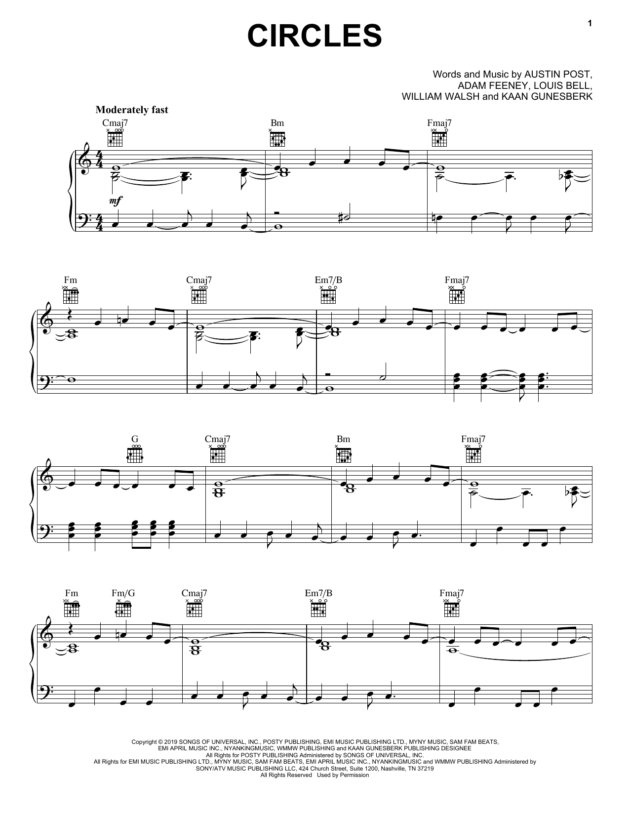 Post Malone Circles Sheet Music Notes & Chords for Big Note Piano - Download or Print PDF