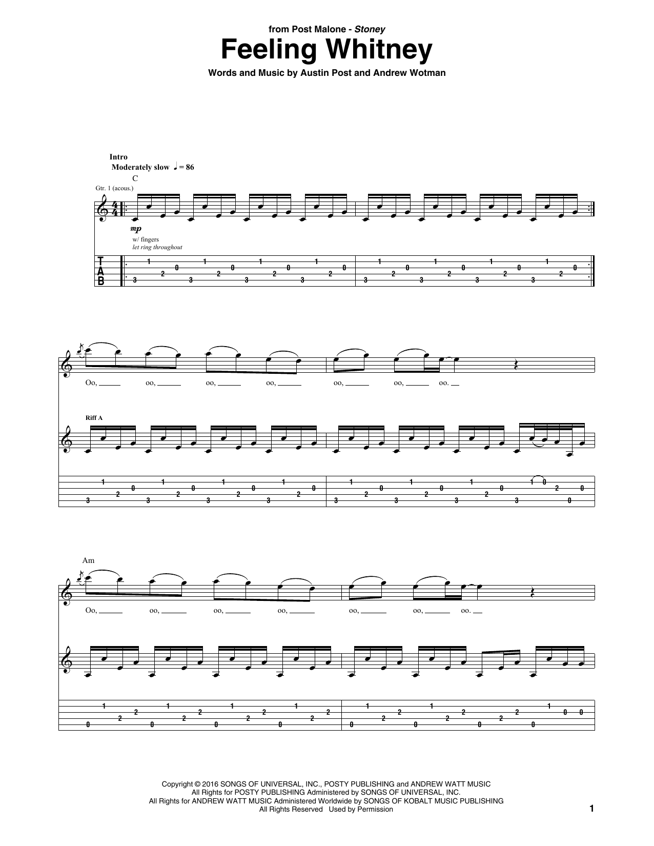 Post Malone Feeling Whitney Sheet Music Notes & Chords for Guitar Tab - Download or Print PDF