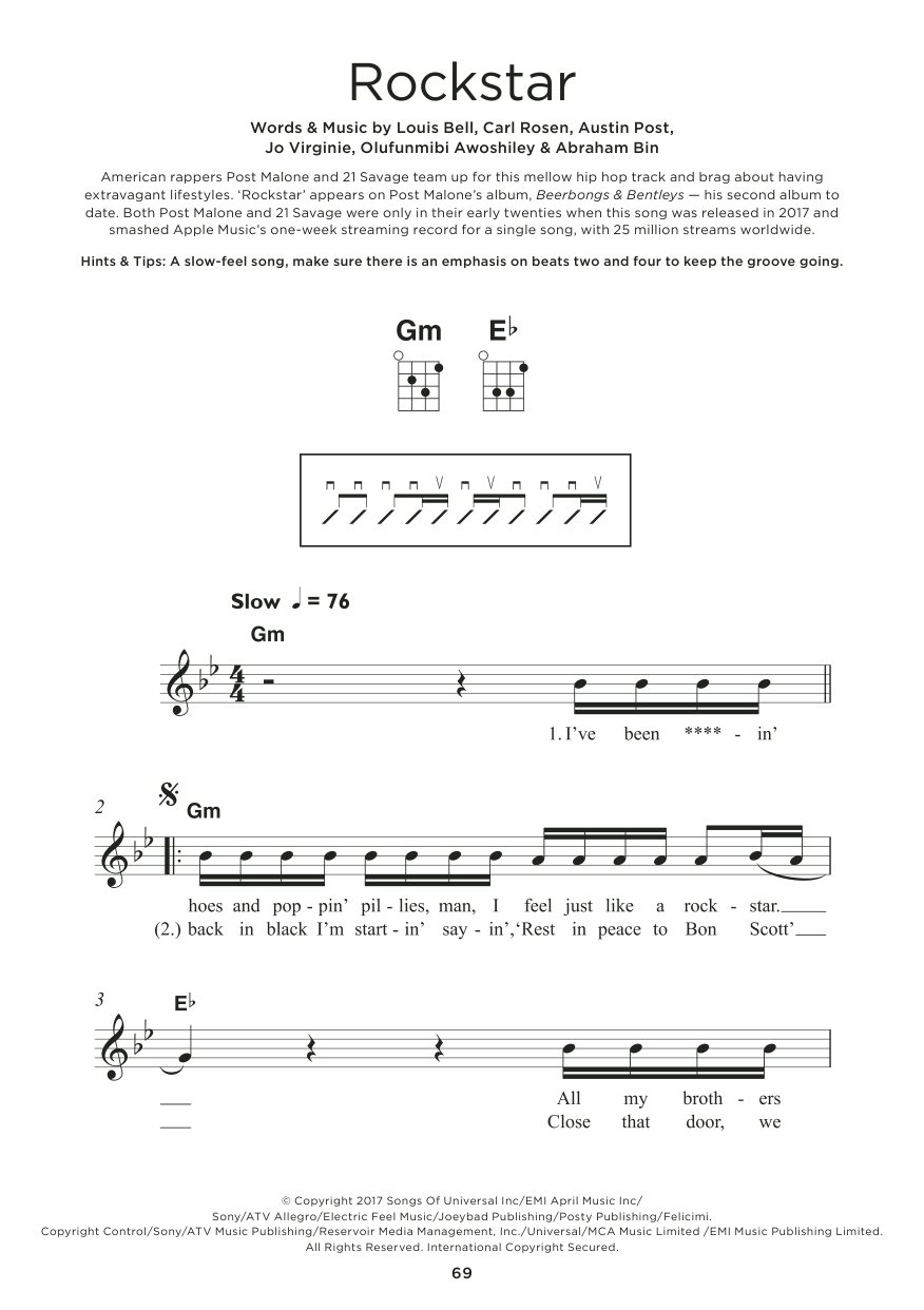 Post Malone Rockstar (feat. 21 Savage) Sheet Music Notes & Chords for Really Easy Piano - Download or Print PDF