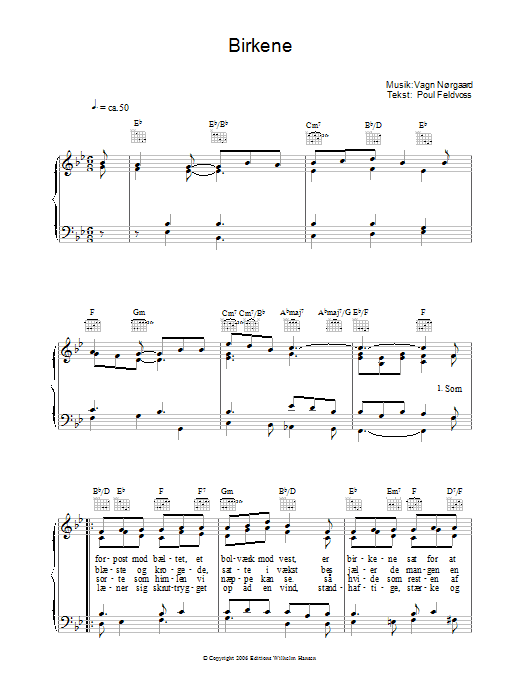 Poul Feldvoss Birkene Sheet Music Notes & Chords for Piano, Vocal & Guitar (Right-Hand Melody) - Download or Print PDF