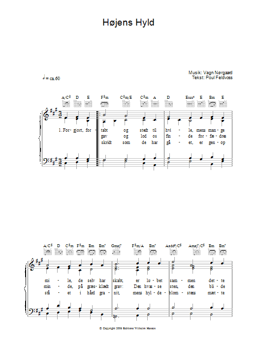 Poul Feldvoss Højens Hyld Sheet Music Notes & Chords for Piano, Vocal & Guitar (Right-Hand Melody) - Download or Print PDF