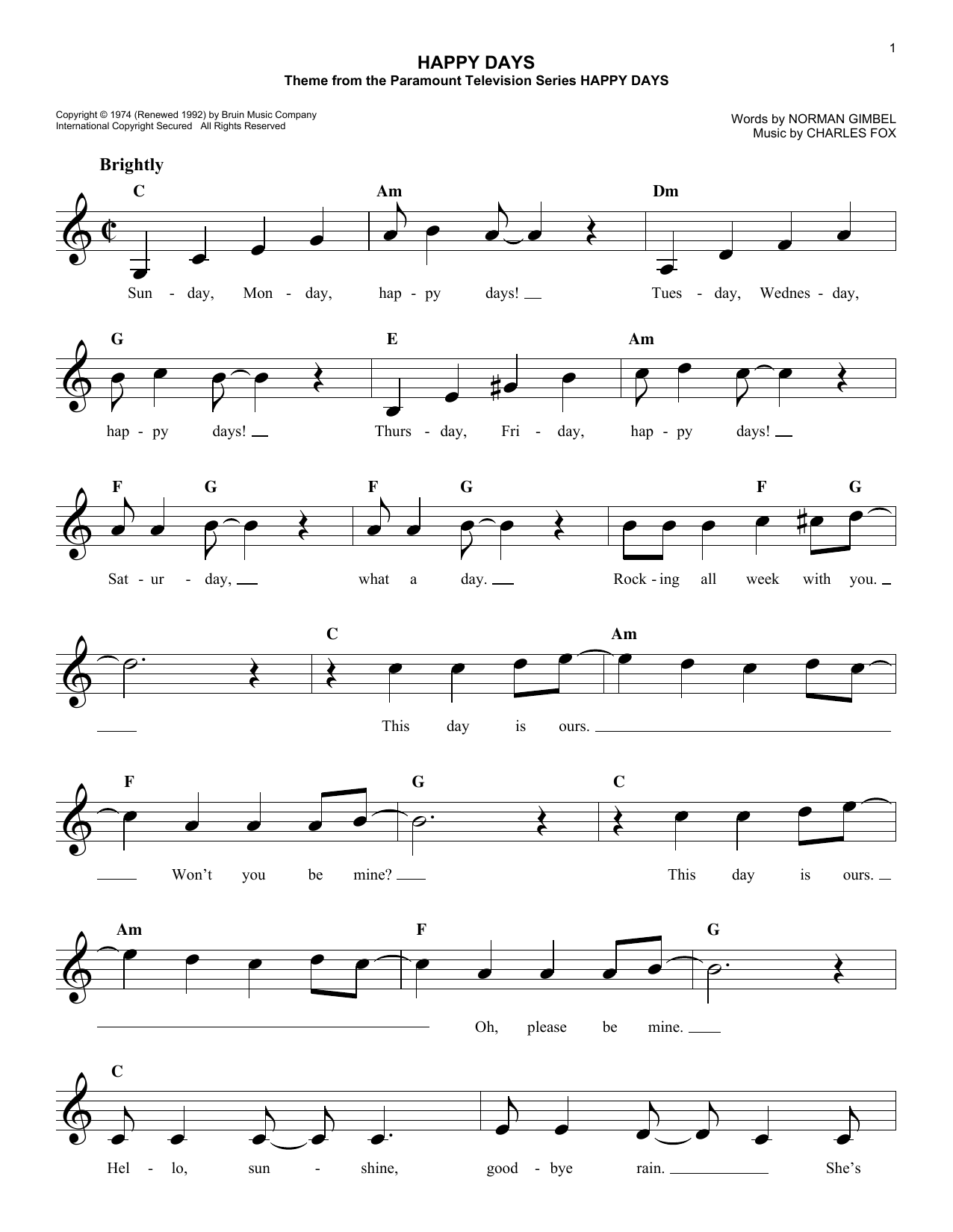 Pratt and McClain Happy Days Sheet Music Notes & Chords for 5-Finger Piano - Download or Print PDF