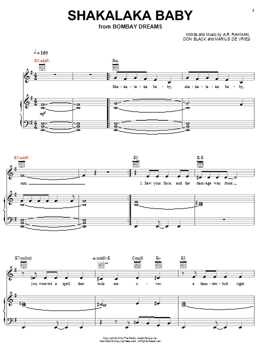 Preeya Kalidas Shakalaka Baby Sheet Music Notes & Chords for Piano, Vocal & Guitar (Right-Hand Melody) - Download or Print PDF Preeya Kalidas Shakalaka Baby Sheet Music Notes & Chords for Piano, Vocal & Guitar (Right-Hand Melody) - Download or Print PDF