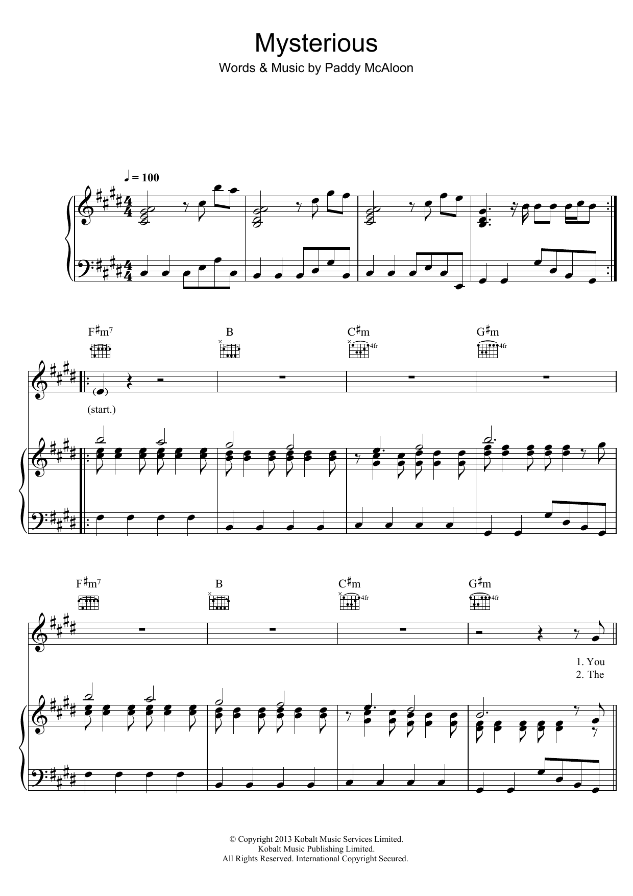 Prefab Sprout Mysterious Sheet Music Notes & Chords for Piano, Vocal & Guitar (Right-Hand Melody) - Download or Print PDF