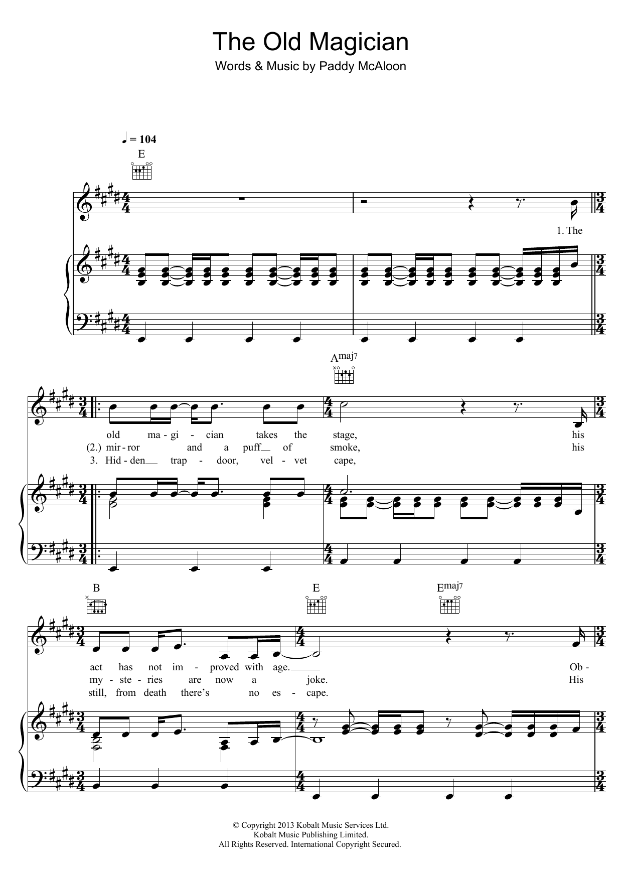 Prefab Sprout The Old Magician Sheet Music Notes & Chords for Piano, Vocal & Guitar (Right-Hand Melody) - Download or Print PDF