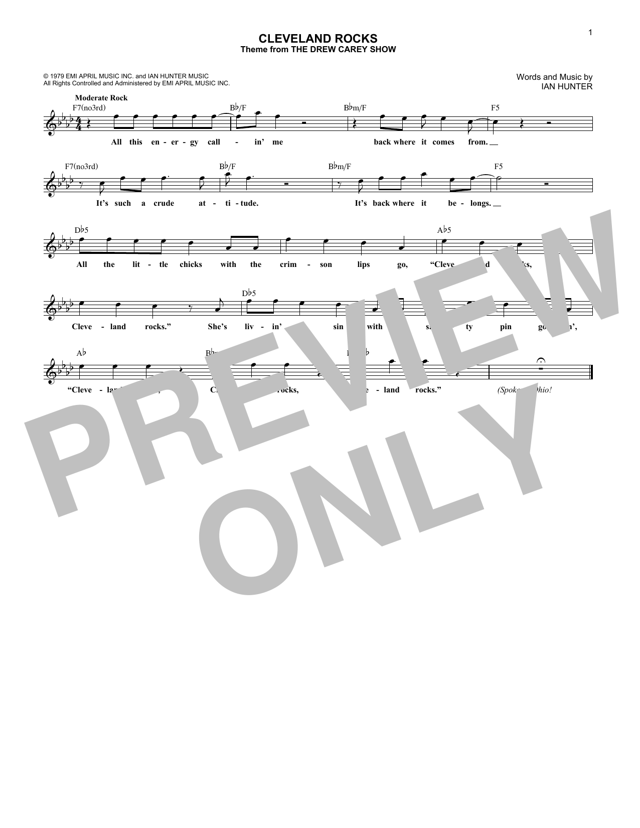 Presidents Of The United States Of Ameri Cleveland Rocks Sheet Music Notes & Chords for Melody Line, Lyrics & Chords - Download or Print PDF